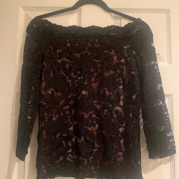 Boston Proper Black lace over animal print. Off shoulder - Picture 1 of 2